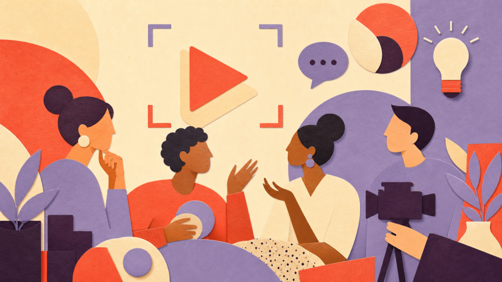 Illustration zu Gesprächen, Ideen und Videos auf dem Voll-gerne-YouTube-Kanal